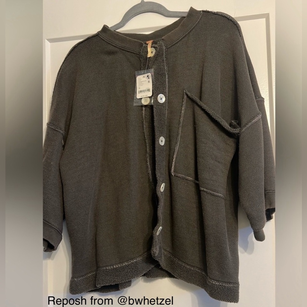 NWT Free People Matilda Charcoal Button Down Sweater